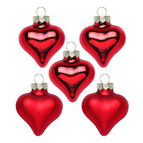 Inge Glas Magic Mini-Weihnachtskugeln Herz | 8 Herzen 4cm aus Glas | in Karton-Box (Merry Red | rot Glanz/matt)