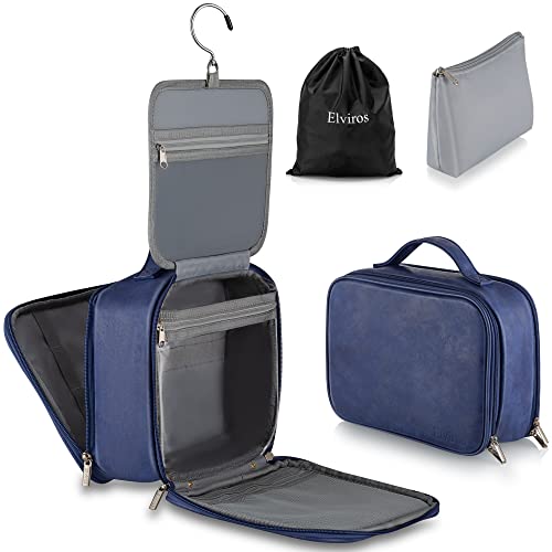 Elviros Trousse de Toilette pour Homme et Femme avec Grande Capacité avec Crochet, Trousse de Maquillage Amovible avec Imperméable PU, avec Sac Étanche, 29 x 21 x 12 cm, Bleu Cover