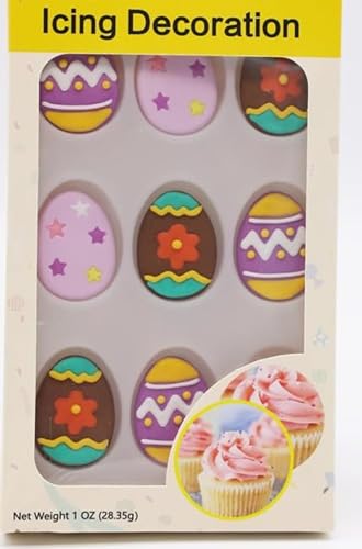 Edible Easter Cupcake Decorations - Icing Decoration for Cakes & Desserts - Assorted Candy Fancy Easter Egg Toppers, 9 count