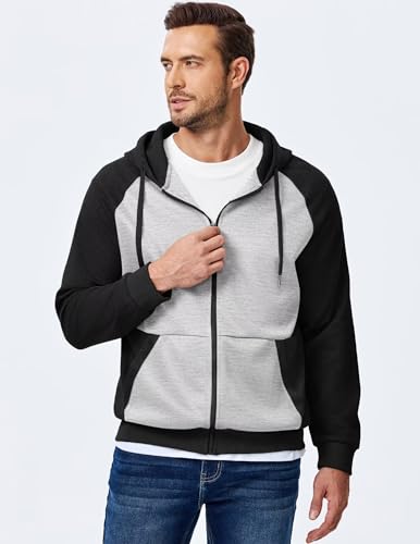 Men's Full-Zip Hoodies Sweatshirts Color Block Long Sleeve Casual Pullover Shirt with Kanga Pocket4