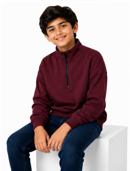 Image of T2F Boys Cotton High Neck Oversized Fit DropShoulder Sweatshirt