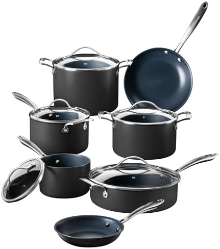 Guy Fieri's Flavortown Laser Titanium 12 Piece Set - Non-stick Cookware Set Without PFAS, PTFE, or PFOA, 3x More Durable, Dishwasher Safe, Oven Safe