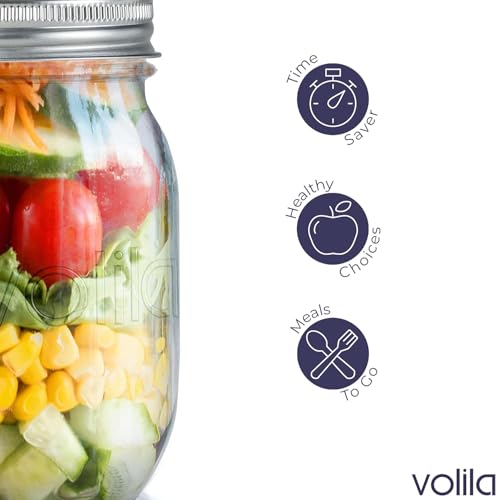 Foto von volila Mason Jar mit Deckeln - 490 ml Mehrzweck-Einmachgläser für Overnight Oats, Einlegen, Einmachen, Konservieren und Mahlzeitenvorbereitung - Luftdichte Einweckgläser (6er Pack - Normaler Deckel)