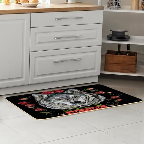 Alfombrillas de cocina antideslizantes y súper absorbentes con bordado decorativo de rosas 7