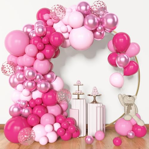 Kit Arche Ballon Rose, 114pcs Guirlande Anniversaire Ballons Hot Rose et Baby Pink Pastel Pink pour...