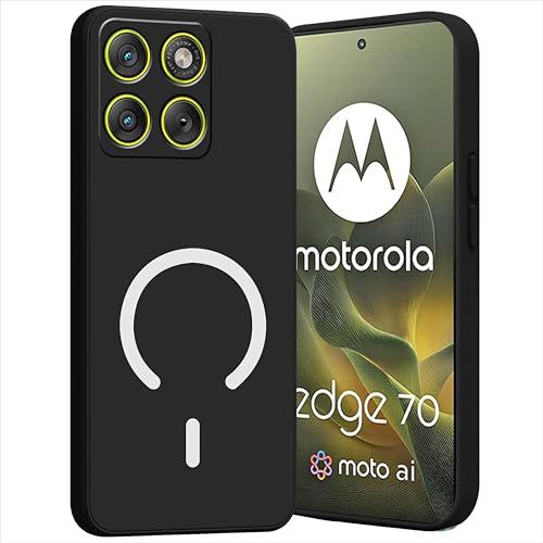 Image of SBMS Silicone Back Cover Case for Motorola Edge 70 | Soft Micro-Fibre Lining Inside | Magsafe Print On Back Side Camera Protection Bump | Shockproof Case for Moto Edge 70 (Magsafe Print Big Black)