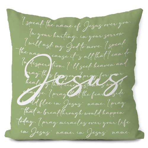 Likjad Housse de coussin religieuse de Pâques 45,7 x 45,7 cm, Jésus décoratif chrétien, vert 1