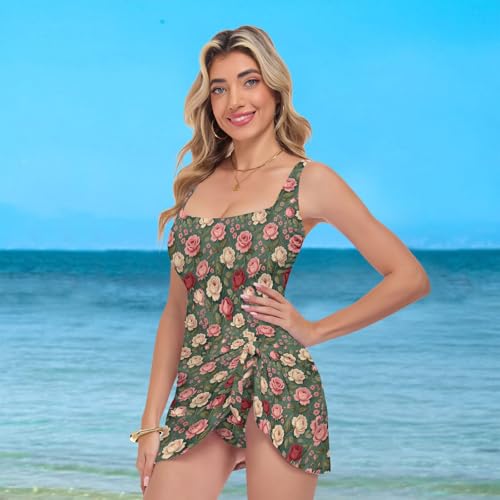 Maillot de bain une pièce ajustable anti-complexes à motif roses vintage