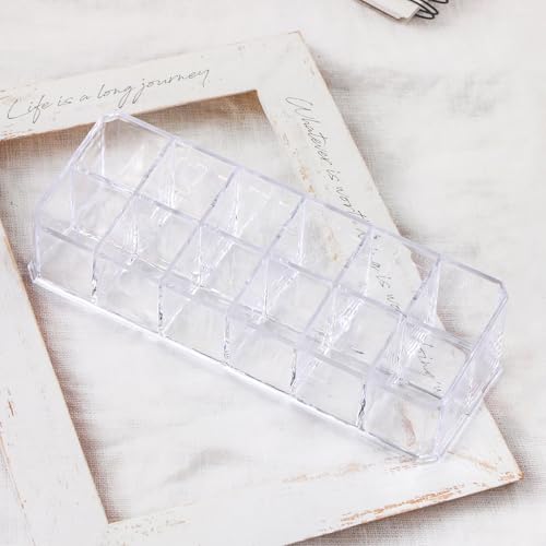 Image of 12-Slot Acrylic Organizer Case for Lipstick Bottles Storage, 1 Pc | Transparent Clear Cosmetic Makeup Brushes Organizer Display Rack Holder