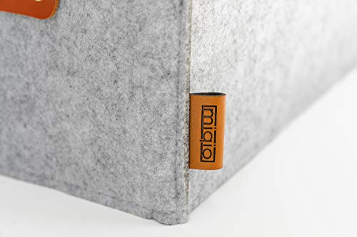 Miqio® Design Aufbewahrungsbox aus Filz mit Ledergriff | hochwertiger Korb aus Filz | Filzbox mit Echtleder Griffen | Regalkorb | hellgrau | Filzkorb 4er Set