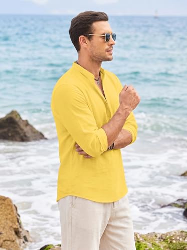 Image of ROYALSCOUT Men's Short Kurta | Solid Mandarin Collar Full Sleeve Pullover Style Kurta | Regular Fit Casual Ethnic Wear for Men