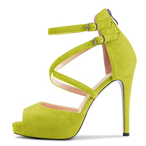 NobleOnly Women Stiletto High Platform Heel Peep Open Toe Ankle Strap Cross-Strap Sandals Classic 4.7 Inches Heels2
