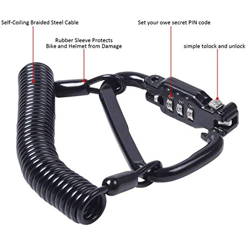 Ailelan Motorcycle Helmet Lock & Cable, Sleek Black Tough Combination Pin Locking Carabiner Device For Bike Helmet, Jacket, Cabinets & Luggage #TOP1