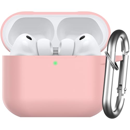 Nemteur Custodia per AirPods Pro 3 2025, Case Protettiva in Silicone per Air Pods Pro 3 Cover in Silicone Visibile a LED Frontale con Moschettone, Rosa
