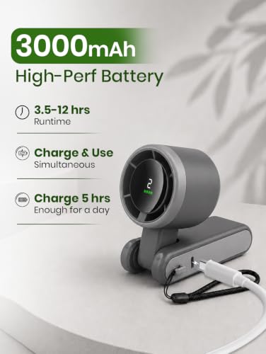 Image of EcoNour Handheld Fan Rechargeable, Portable Mini USB Fan with 5 Speeds, 13550 RPM High-Speed Personal Cooling Fan, Foldable Battery Operated Travel Fan for Home, Office & Outdoor - Black