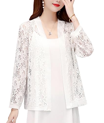 Femiserah Women's Long Sleeve Open Front Floral Lace Mesh Cardigan