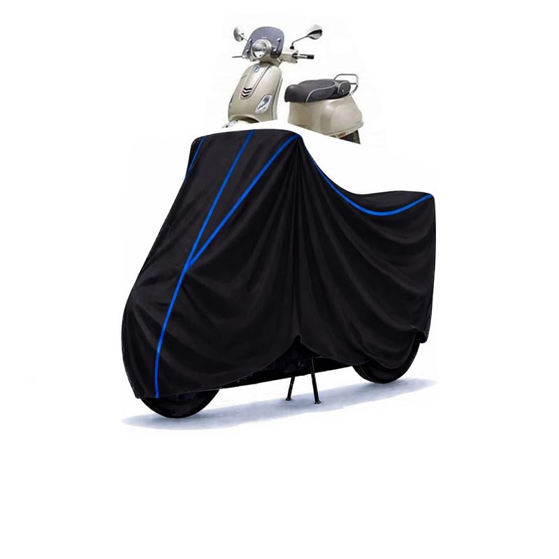 Image of Scooty Cover Water Resistant for Elegante 150 | Universal Scooter & Bike Cover | Heavy Duty UV Dust, Rain & Scratch Protection | Elastic Fit All Weather Indoor Outdoor | Black with Blue Piping