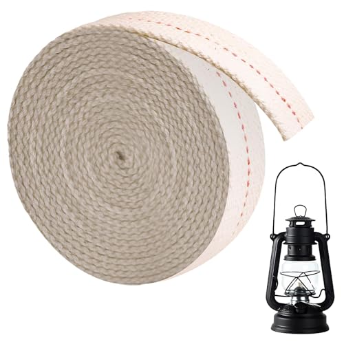 Quwem 6.56 Feet Oil Lamp Wick, 1 Inch Flat Cotton Lanterns Wicks Replacement with Genuine Red Stitch for Kerosene Lanterns Candle Burners and Paraffin Oil Lighting Lamps DIY Accessory