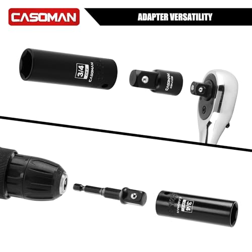 CASOMAN 25 PCS 1/2" Drive Deep Impact Socket Set with Case, 6 Point, 3/8" - 1-1/2", SAE, Include Extension Bars, Socket Adapter, Drill Adapter and Universal Joint - image 6