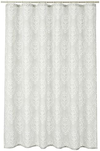 Amazon Basics Fabric Shower Curtain with Grommets and Hooks - 72 x 72 Inch, Light Gray Medallion