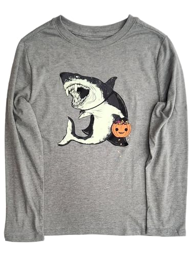 Boys Gray Trick-Or-Treating Shark Halloween Long Sleeved Tee T-Shirt