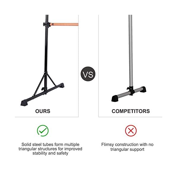 ZELUS Portable Ballet Barre Bar for Home Kids Ballet Bar 5ft Adjustable Freestanding Double Stretching Dance Bar, Barre Exercise Equipment for Women with Heavy-Duty Beechwood 330 lb Capacity (Black)