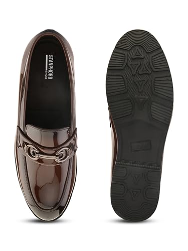 Image of STANPHORD Mens Loafers Textured Formal Slipon Loafers with Metal Accent for Party & Formal Occasion