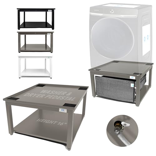 Image of Washer and Dryer Pedestals with Drain Pan & Hose - 24 inch W, 16 inch H