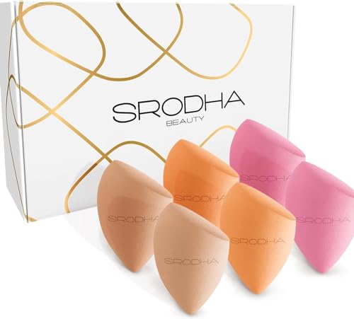 SRODHA Beauty Make Up Sponges Set | 6 Piece Pack | Liquid Makeup Blender Sponge Sets | For Blending Face Complexion Foundation Concealer Cream Products Powder (Tapered Neutral)