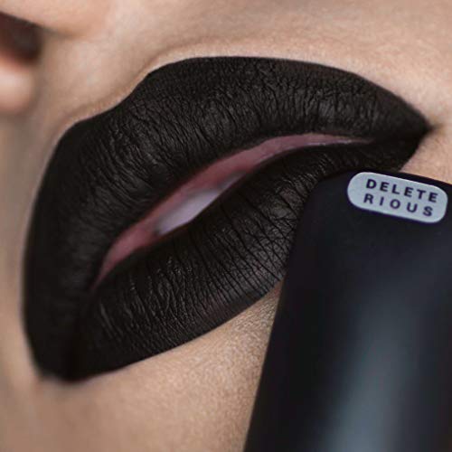 DELETERIOUS, by Kuckian - Matte Black Lipstick, Brush & Diamonds - ULTRA LONG LASTING - Vegan & Cruelty Free