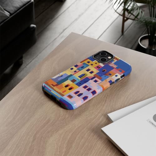 Coque rigide iPhone 14 Plus bleu anti-rayure illustration ville côtière - 4