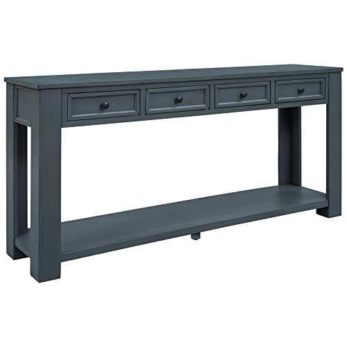 P PURLOVE Console Table for Entryway Hallway Sofa Table with Storage Drawers and Bottom Shelf (Navy)
