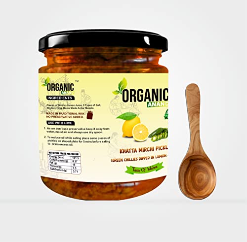 Image of Organic Anand Homemade Natural Green Chilli Pickle 500 Gram Hari Mirchi Ka Achar Dipped in Lemon Juice Khatta Spicy No preservative