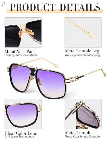 Image of Frienda 3 Pairs Retro Sunglasses for Men Oversized Men Shades Glasses Fashion Alloy Metal Gold Frame Polarized Sun Glasses