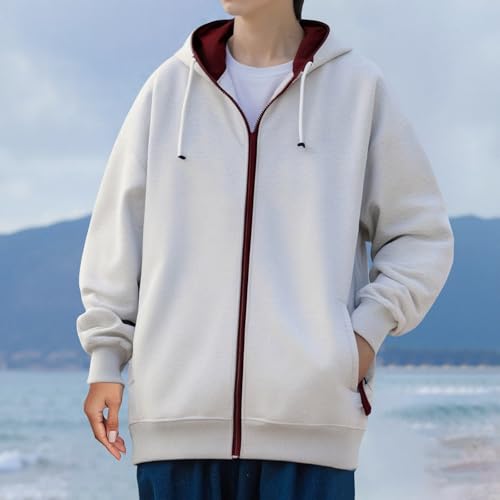 Mens Zip Up Hoodie Casual Fashion Drawstring Hooded Sweatshirts Men Color Block Fall Shirt Long Sleeve with Pocket3