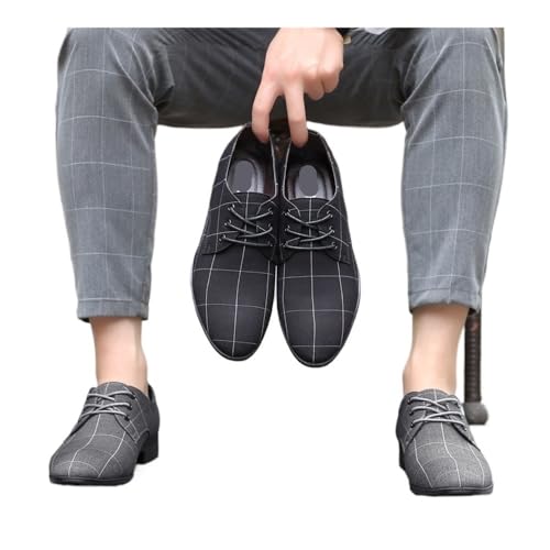 Summer Cloth Shoes Men's Large Size Casual Shoes Breathable Pointed Toe Canvas Shoes Men's Shoes Oxfords(Black,10)4