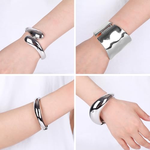 4 Pcs Gold Cuff Bracelets for Women,Minimalist Statement Chunky Gold Bracelet Set,Upper Arm Punk Jewelry,Fashion Jewelry Bracelets for Women4