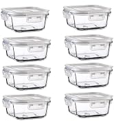 R.repad yay 16oz Square Glass Food Storage Containers With Lids, 2 Cup Square Glass Food Containe...