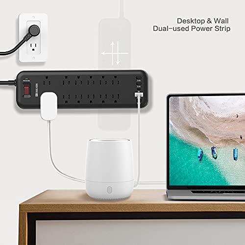 Power Strip Surge Protector With 12 Outlets & 4 Usb Ports & 1 Usb-C Port (5V/3A), 2360 Joules, Angled Flat Plug, Spaced Outlets & Etl Listed Power Outlet For Home Office - Black #TOP6