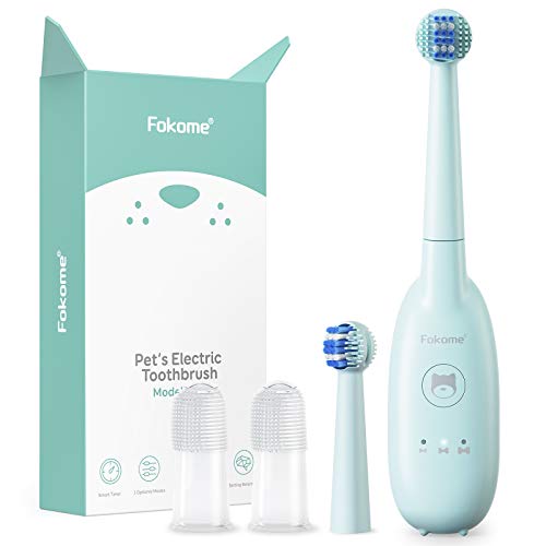 Dog Electric Toothbrush for Medium Large Dogs Bad Breath Tartar Teeth Care Dog Cleaning Mouth with 2 BPA Free Pet Finger Toothbrush,1 Replacement Heads 3 Modes