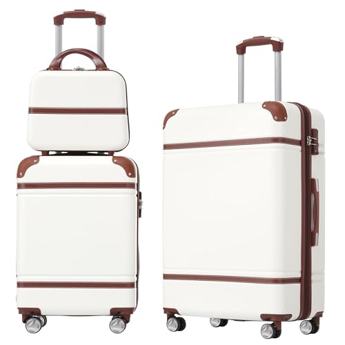 Lightweight 3-Piece Hardshell Luggage Set with Spinner Wheels & Cosmetic Case - Stylish White Travel Gear
