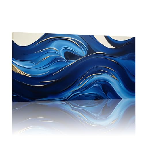 Art mural abstrait bleu or : habillez vos grands murs vides avec style (80x160 cm)