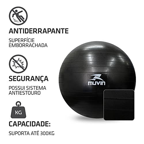 Kit Muvin com Bola de Pilates 65cm Muvin – Antiestouro – Suporta até 300kg – Com Bomba + Kit 3 Faixa