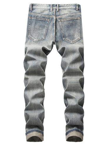 Mens Ripped Denim Pants Mid Rise Straight Leg Slim Fit Long Jeans with Pockets Streetwear Trousers2