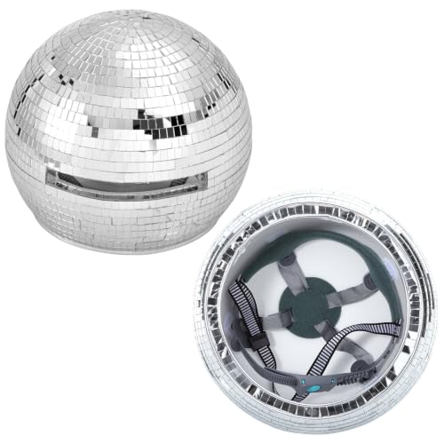 Sabary 15.75 Inch Disco Ball Helmet Adult Silver Glitter Glass Hat Novelty Punk Disco Ball Costume Cosplay for Nightclubs Parties Bar Djs Stage