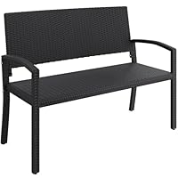 Yaheetech Gartenbank Polyrattan 2-Sitzer Sitzbank Wetterfest, Rattan Gartenmöbel Bank Parkbank Terrassenbank mit Rückenlehne & Armlehnen für Outdoor Garten Balkon Terrasse, 121,5×62×89 cm, Schwarz