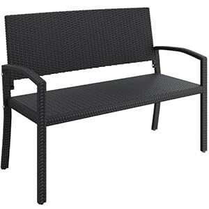 Yaheetech Gartenbank Polyrattan 2-Sitzer Sitzbank Wetterfest, Rattan Gartenmöbel Bank Parkbank Terrassenbank mit Rückenlehne & Armlehnen für Outdoor Garten Balkon Terrasse, 121, 5×62×89 cm, Schwarz