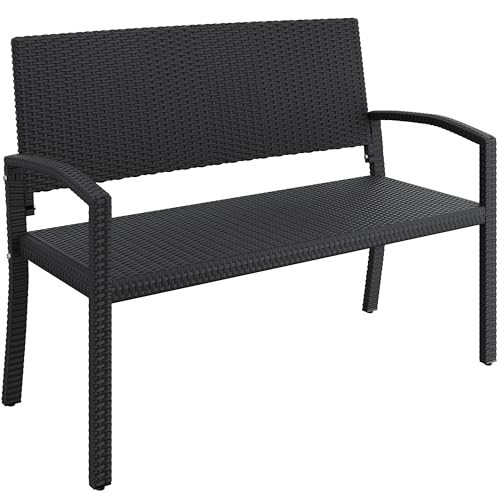 Yaheetech Panchina in Polyrattan da Giardino per 2 Persone Panca da Esterno Impermeabile con Schienale e Braccioli per Balcone Terrazza 121,5 × 62 × 89 cm Nero