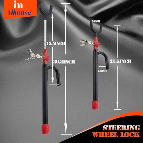 iMonse Steering Wheel Lock for Car,Security Wheel Lock Anti Theft Car Locking Device Fit for Cars Trucks Vans and SUVs, Heavy Duty & Lengthened (Black)