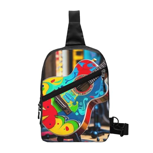 Art Guitar Pattern Print Men's and Women's Foldable Crossbody Bag,Sports Crossbody Bags,and Daily Chest Bags